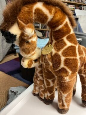Plush Giraffe Toy - Brown and Cream with her baby brand new tag